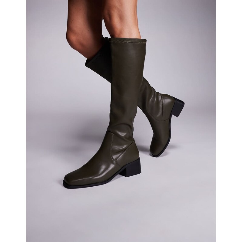 SIMMI Shoes Simmi London Xander smart knee boots in olive PU