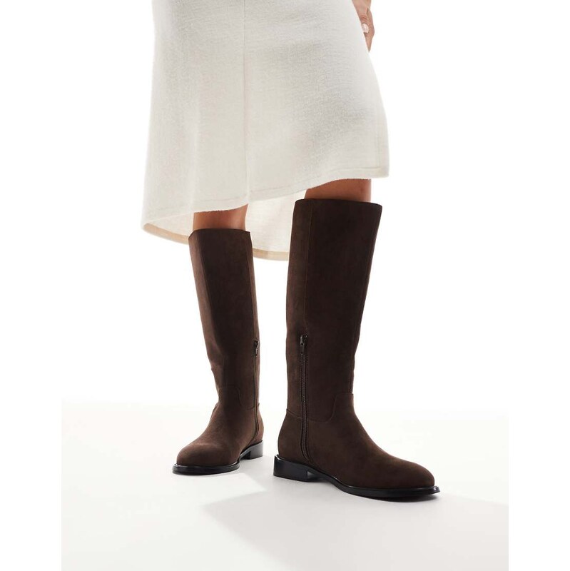 London Rebel Scarlett refined riding boots in suedette chocolate