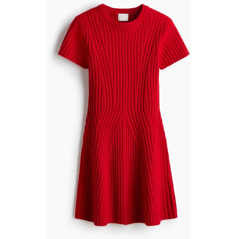 H&M - Šaty z žebrovaného úpletu - Červená