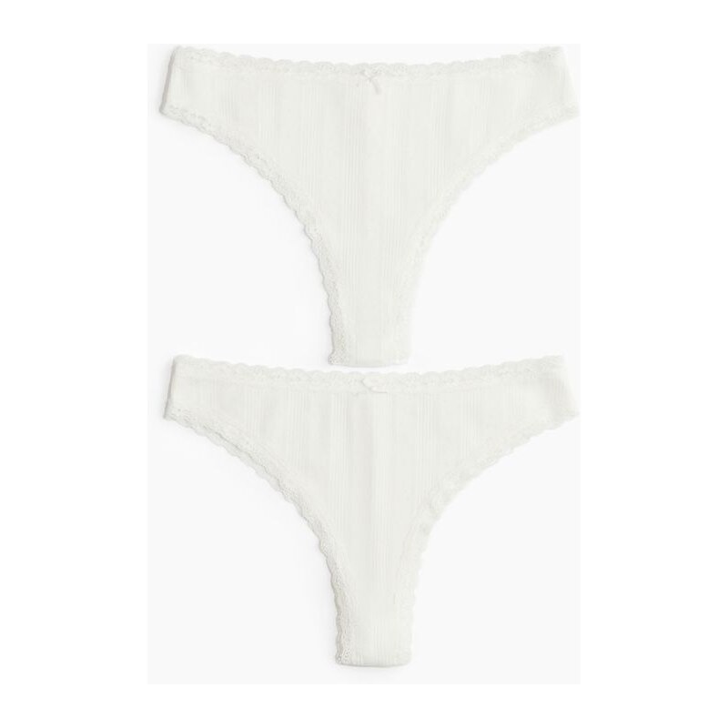 H&M - Kalhotky brazilian z ažurové bavlny 2 kusy - Bílá