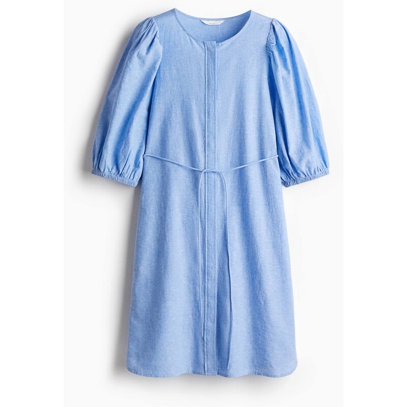 H&M - Šaty z lněné směsi - Modrý Melír