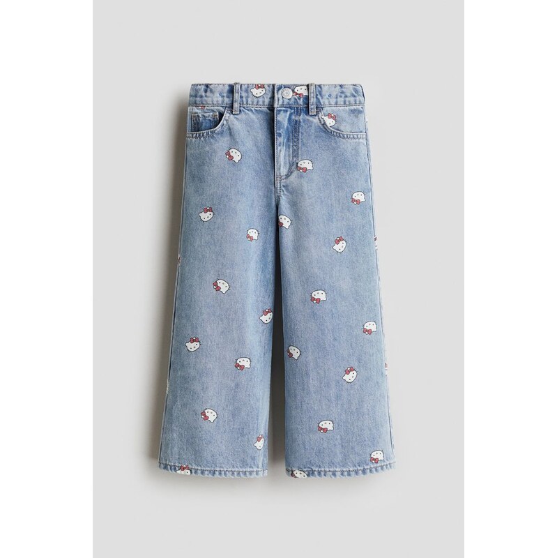 H&M - Džíny Wide Legs potiskem - Světlý Denim Blue/Hello Kitty