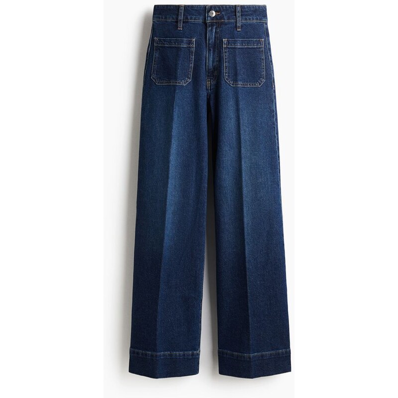 H&M - Wide High Jeans - modrá 108157321