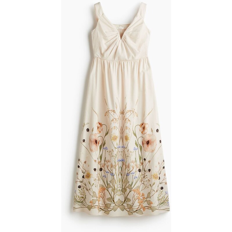 H&M - Šaty z lněné směsi - Světle Béžová/Květy