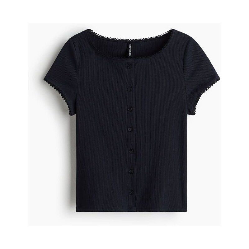 H&M - Žebrovaný propínací top - Námořnická Modř