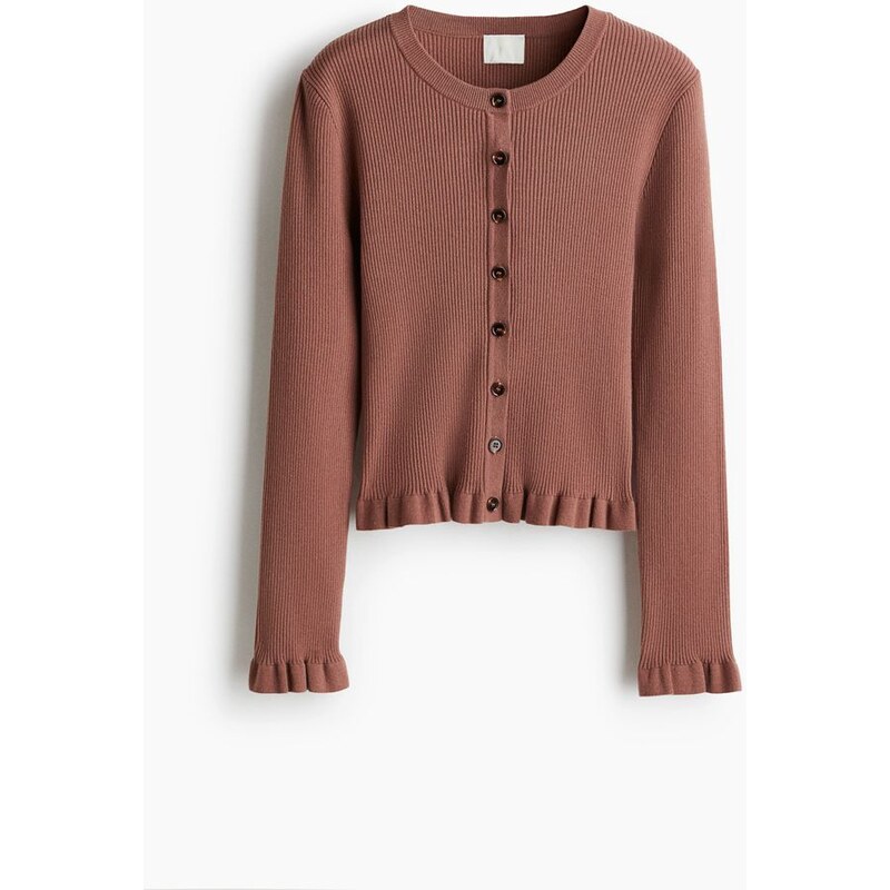 H&M - Propínací svetřík z žebrovaného úpletu - Tlumená Růžová