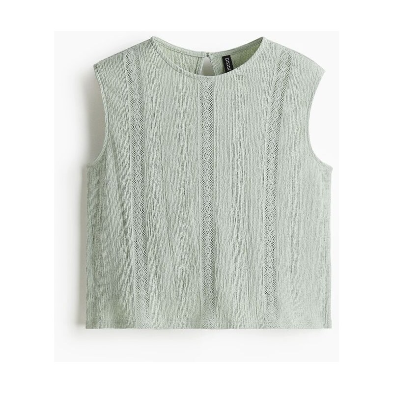 H&M - Halenka z mačkané látkys krajkou - Světle Zelená