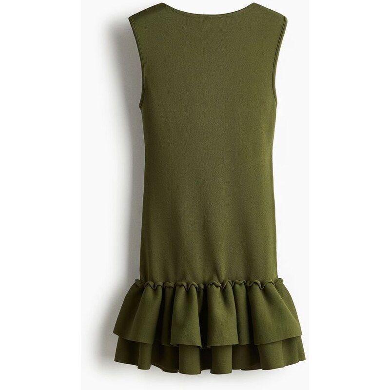H&M - Pletené šatys volánkovým lemem - Tmavě Zelená