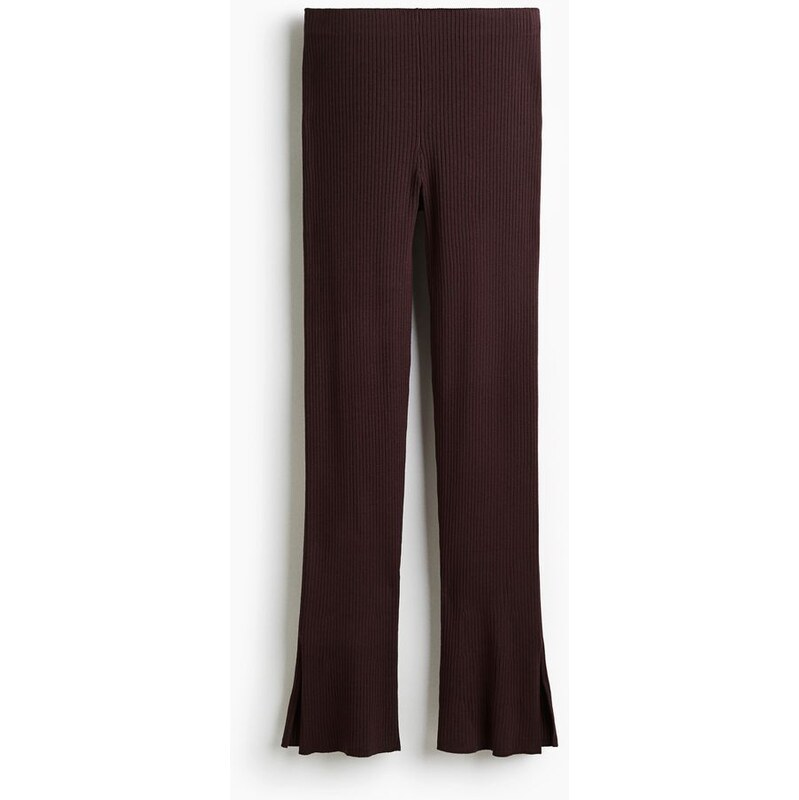 H&M - Kalhoty z žebrovaného úpletu - Tmavě Hnědá