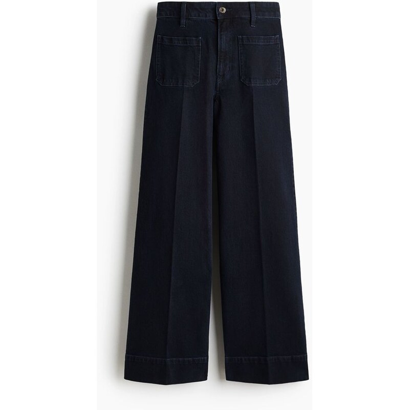 H&M - Wide High Jeans - modrá 108157450