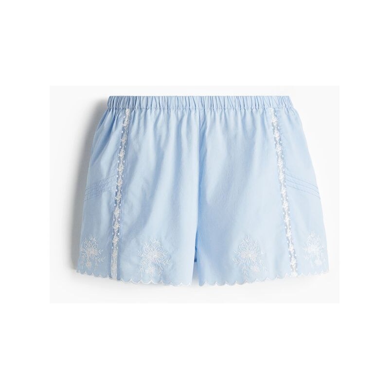 H&M - Vyšívané pyžamové šortky - Bleděmodrá