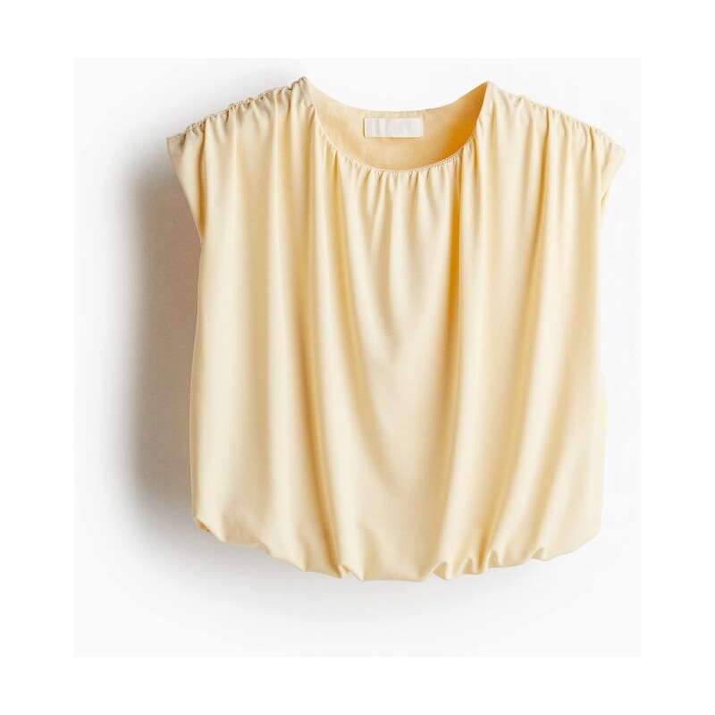 H&M - Řasený croptop - Světle Žlutá