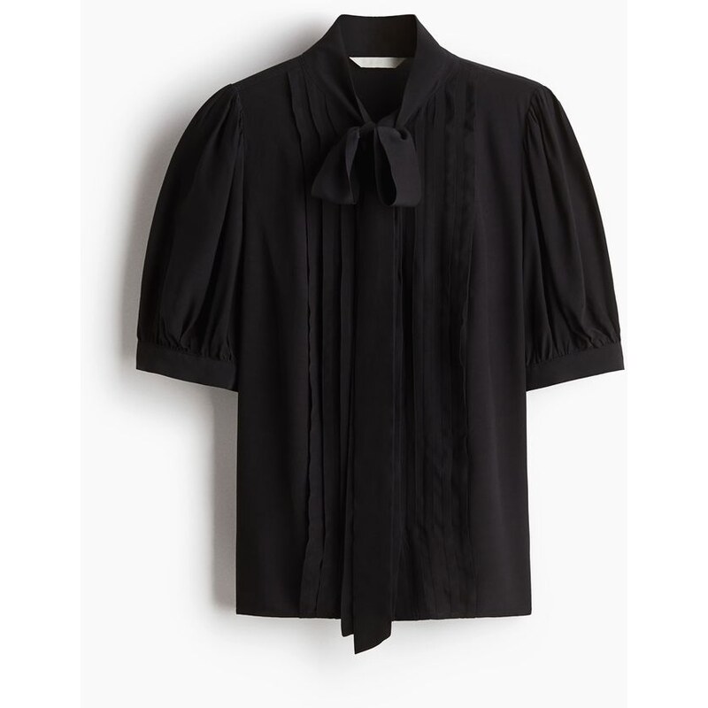 H&M - Krepová halenkas vázačkami u krku - černá 108157543