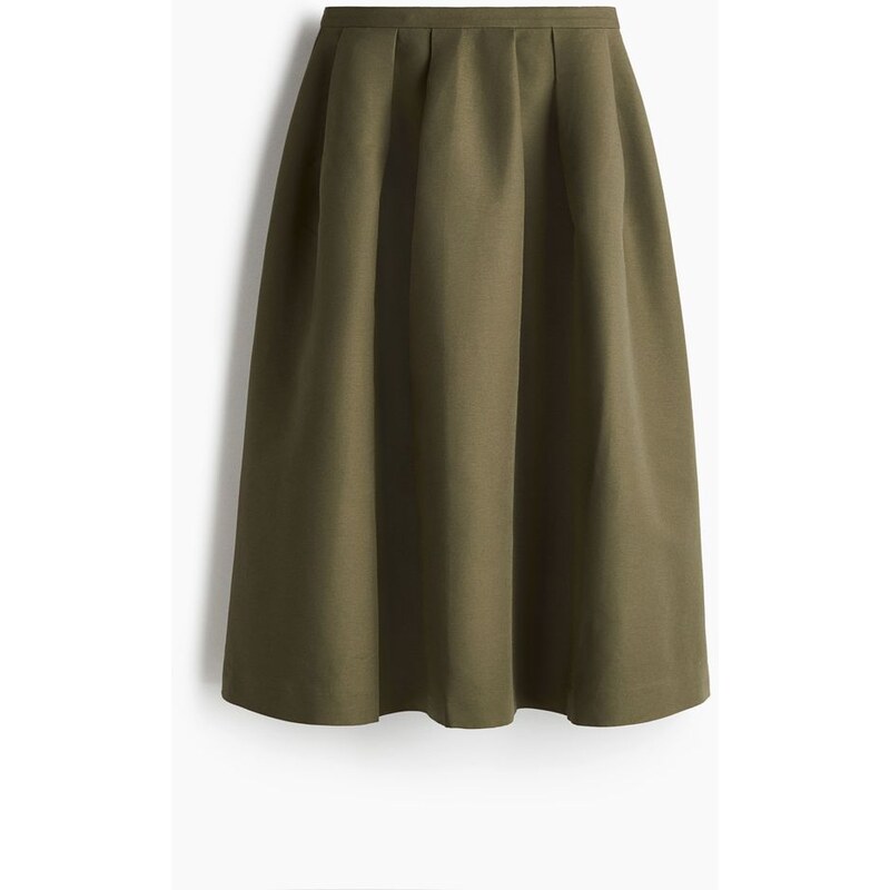 H&M - Midi sukně áčkového střihu - Tmavě Zelená Khaki