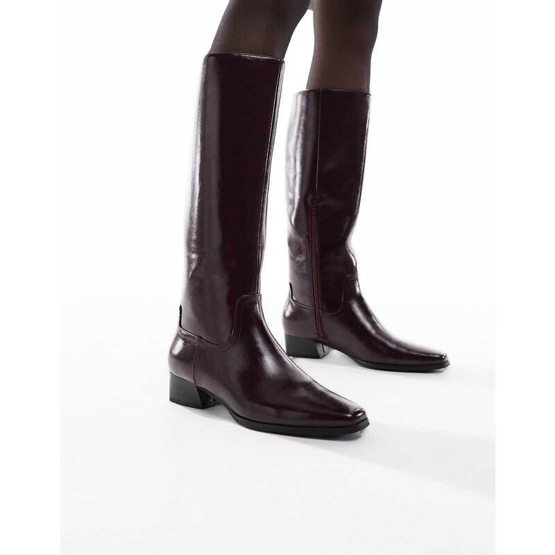 London Rebel Cassidy refined western boots in dark cherry-Red
