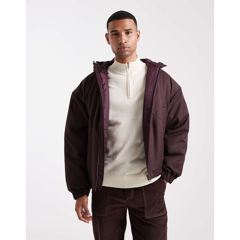 ASOS DESIGN hooded puffer jacket in burgundy-Red 108504818