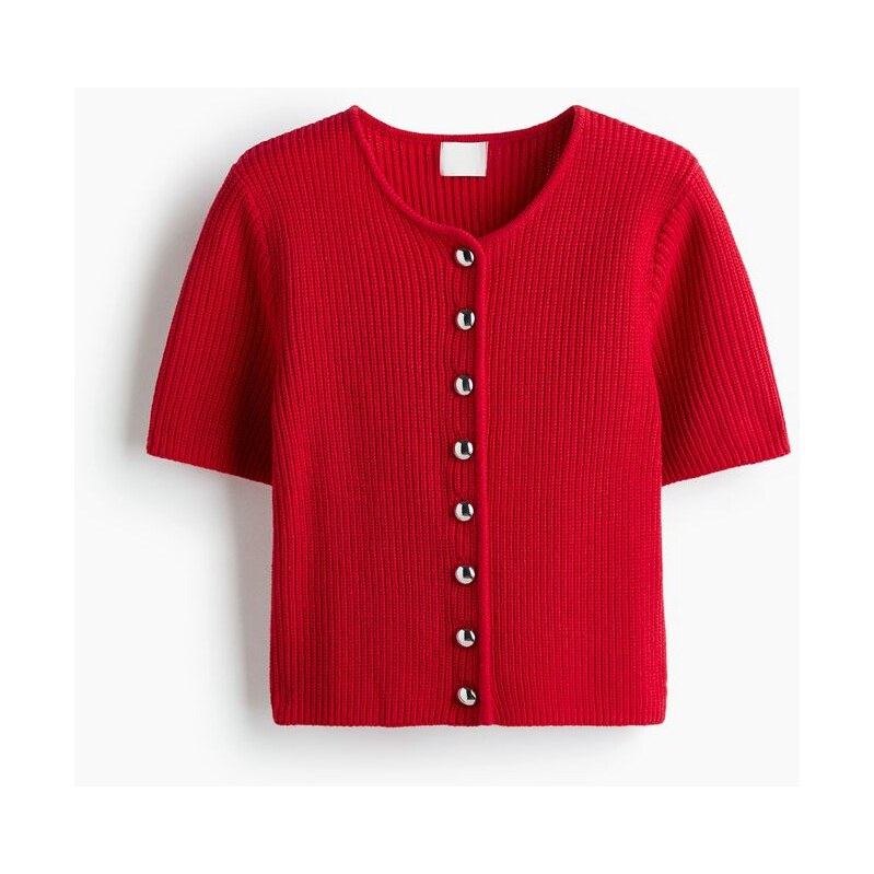 H&M - Propínací svetřík z žebrovaného úpletu - červená 108157620