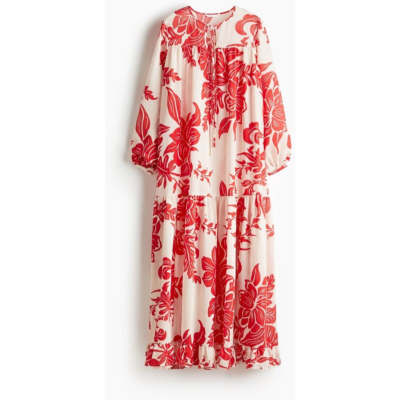 H&M - Objemné šaty - Bílá/Červené Květy