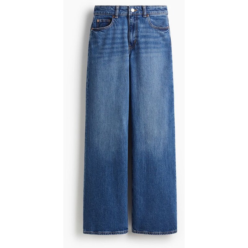 H&M - Wide High Waist Jeans - modrá 108157701