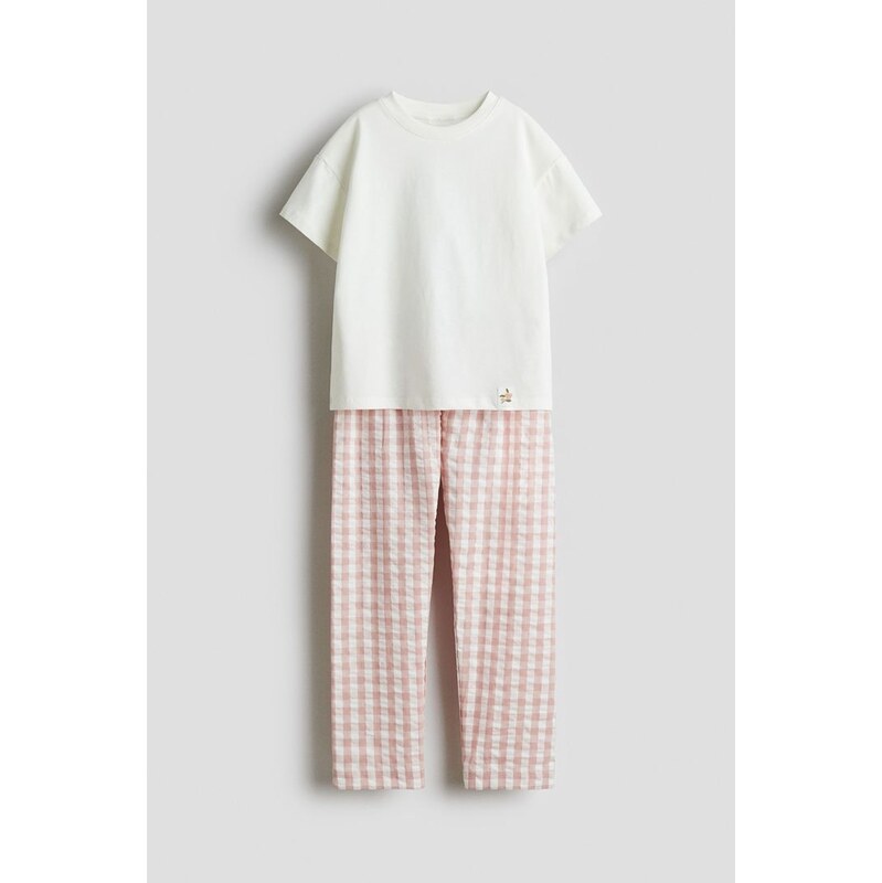H&M - Bavlněné pyžamo - Bílá/Kostka Gingham