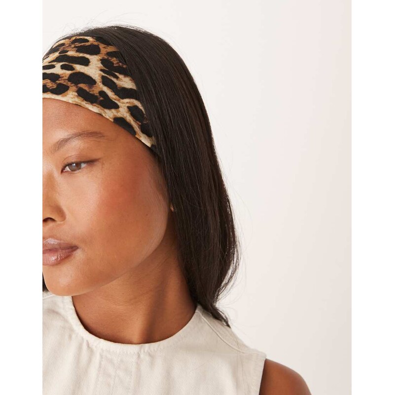 DesignB London wide jersey headband in leopard print-Black