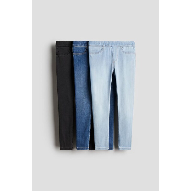 H&M - Džínové jegíny 3 kusy - Denim Blue/Černá
