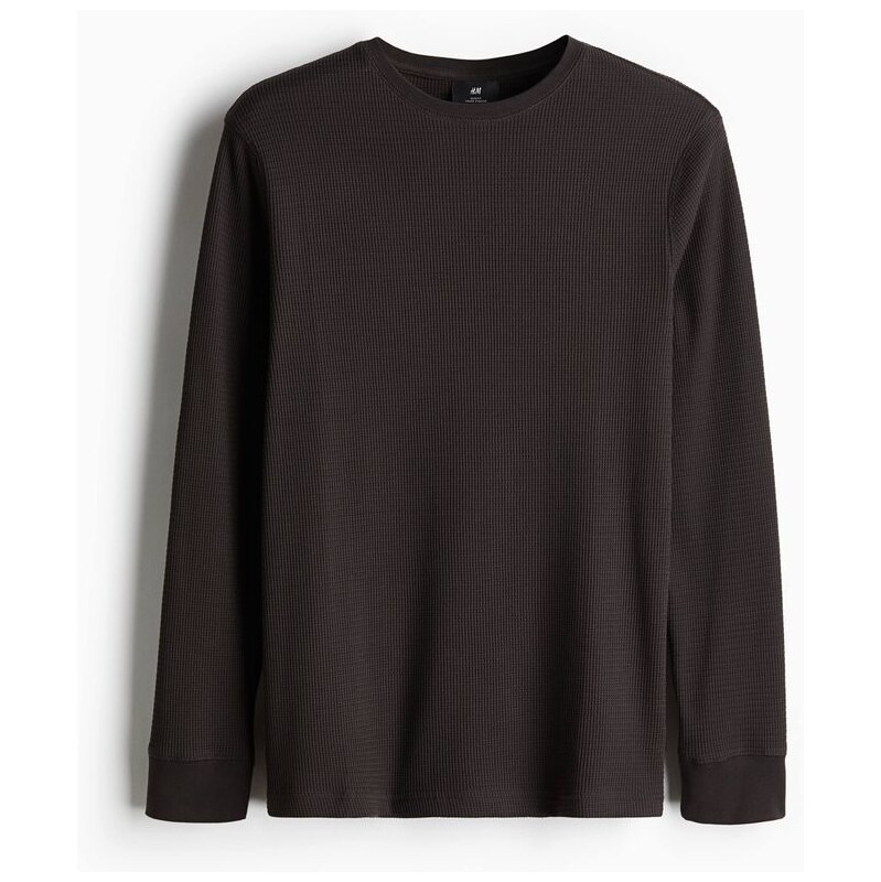 H&M - Žerzejové trikos vaflovou vazbou Slim Fit - Tmavě Hnědá