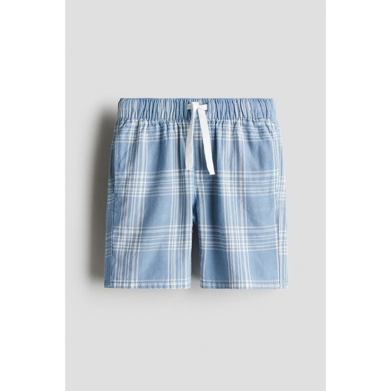 H&M - Bavlněné šortky z tkaniny seersucker - Modrá/Kostka