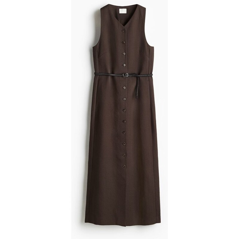 H&M - Belted button-front dress - hnědá 108158116