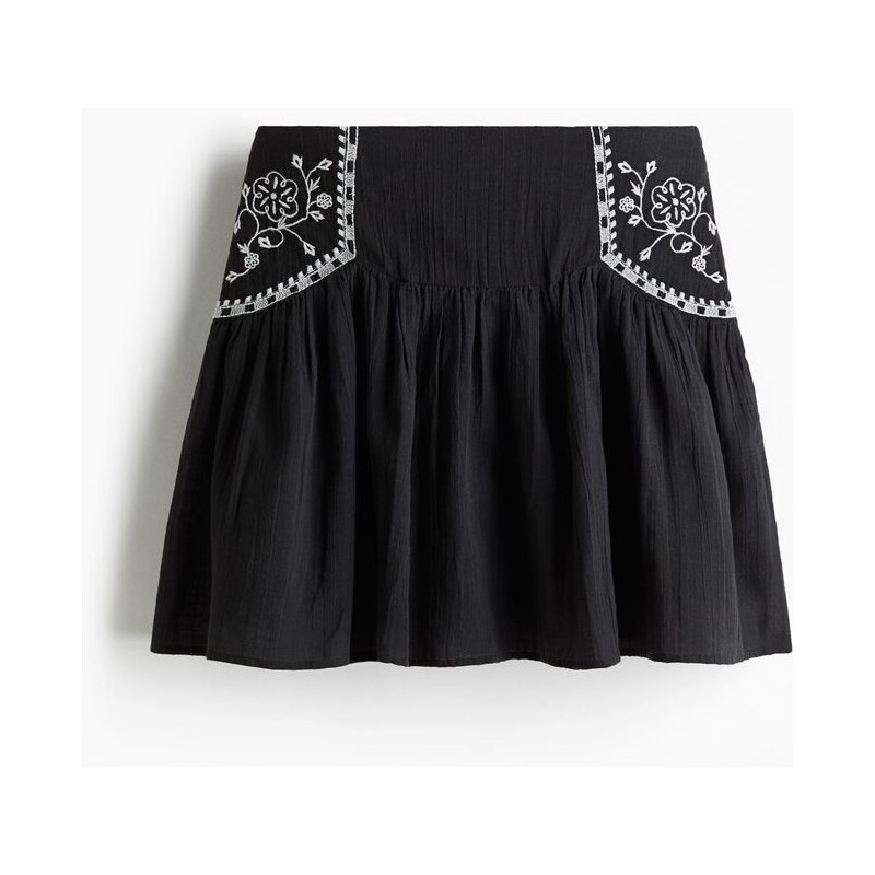 H&M - Vyšívaná sukně - Černá
