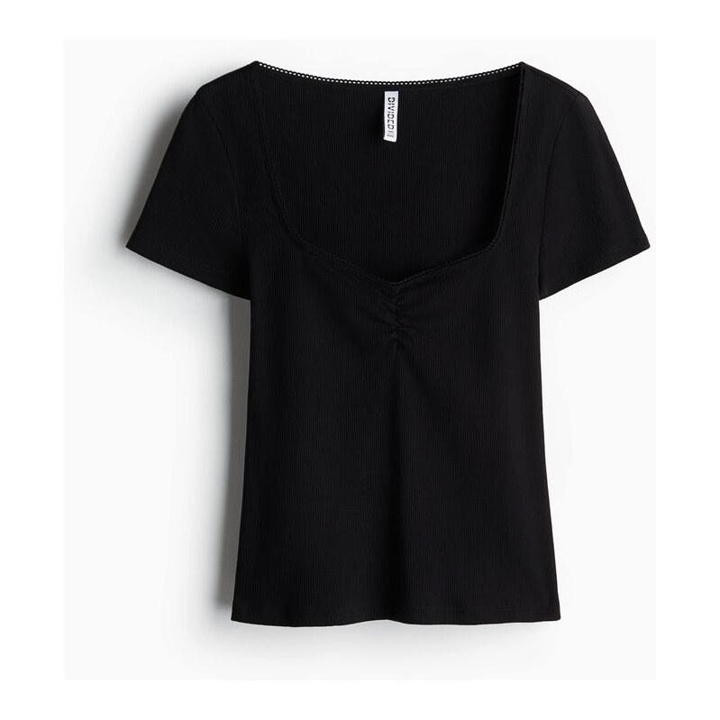 H&M - Tričkos pikotkovými lemy - černá 108158288