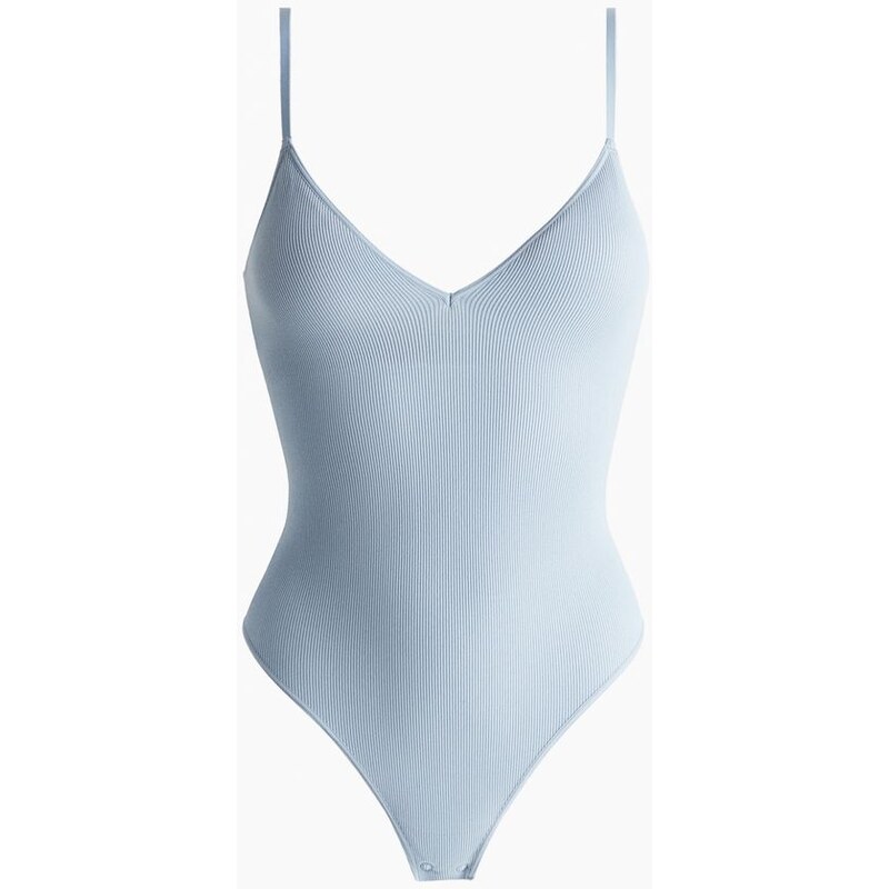 H&M - Bezešvé body thongs vyztuženými košíčky - modrá 108158336