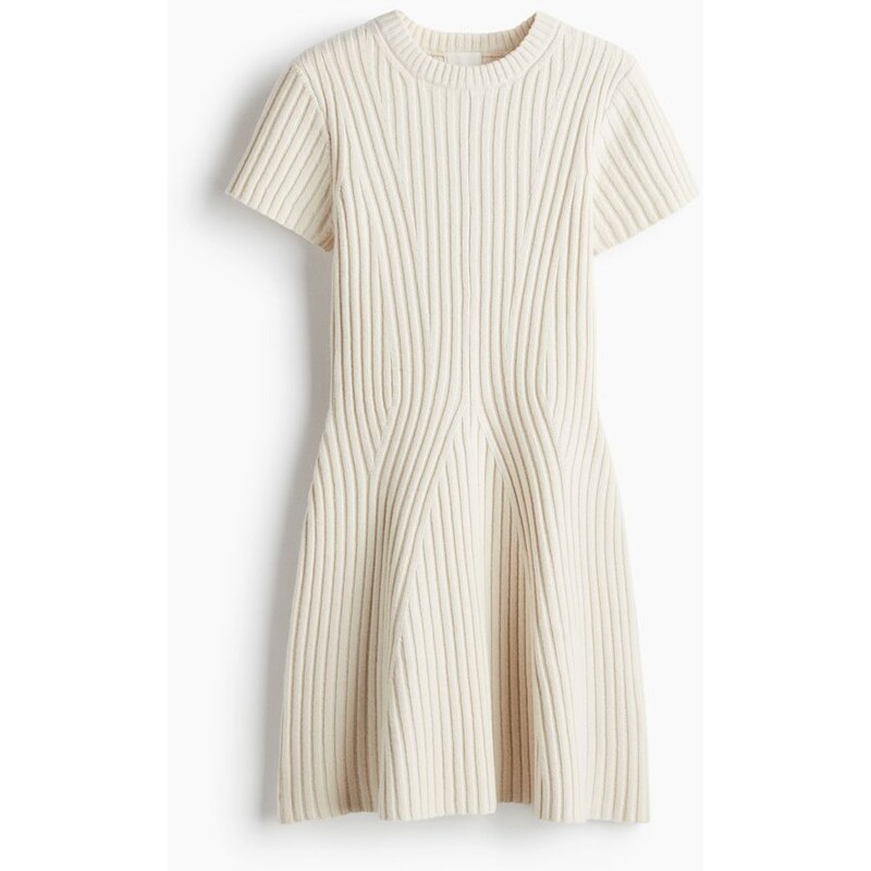 H&M - Šaty z žebrovaného úpletu - Krémová