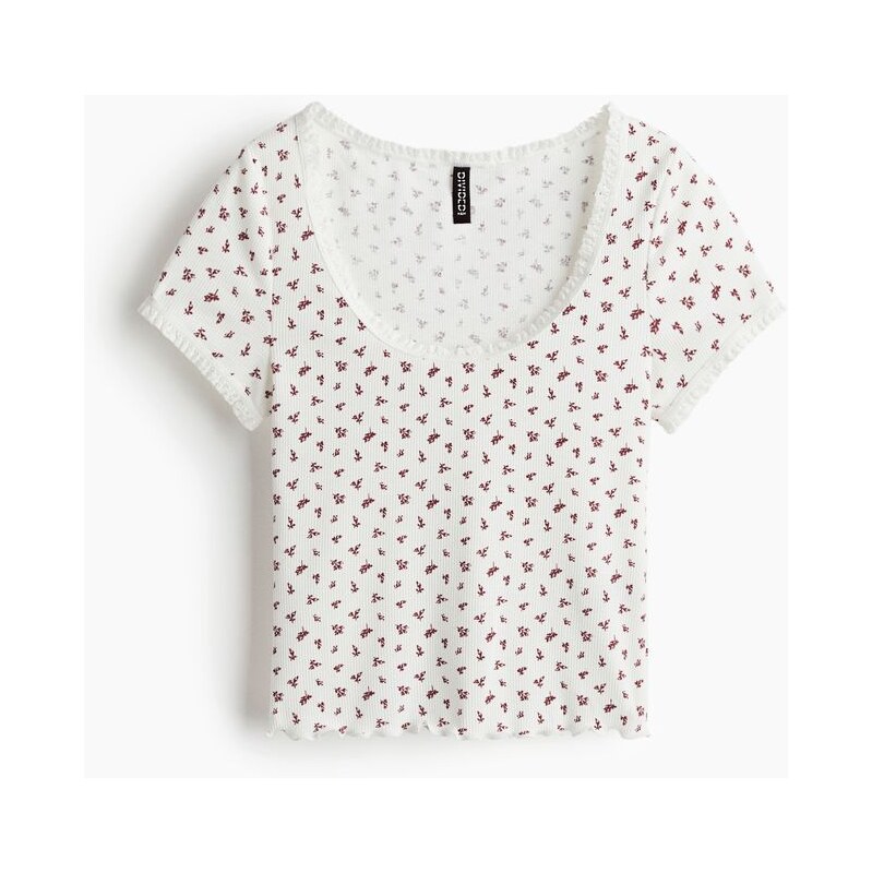 H&M - Tops krajkovým lemem - Bílá/Květiny