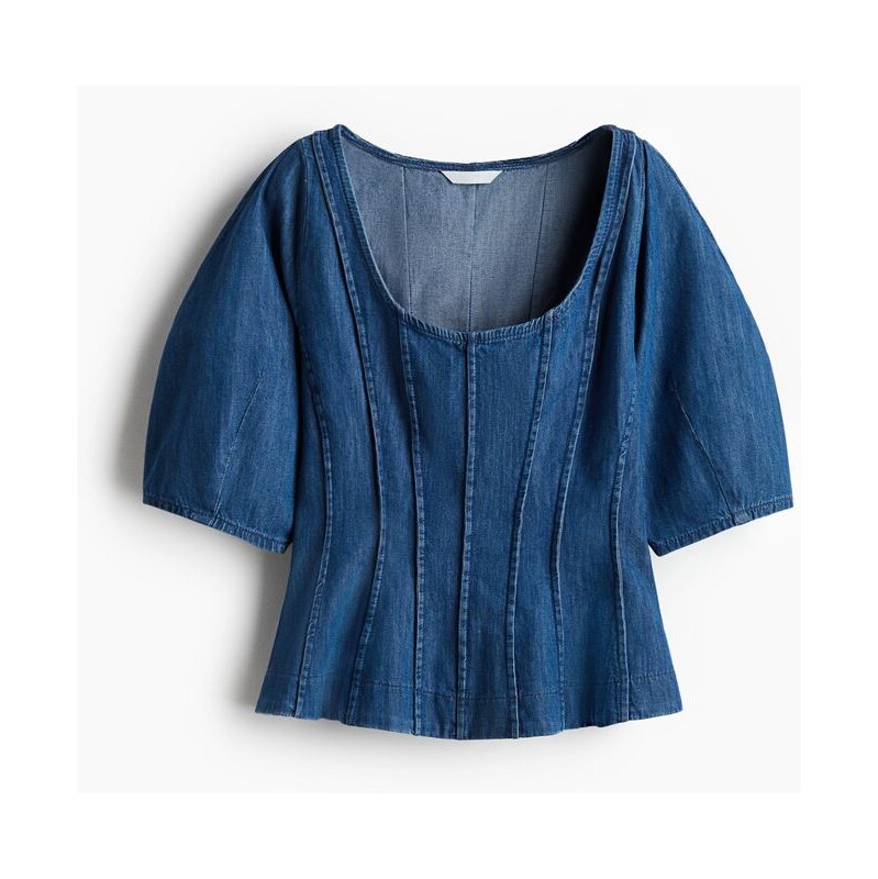 H&M - Džínová halenka peplum - Denim Blue