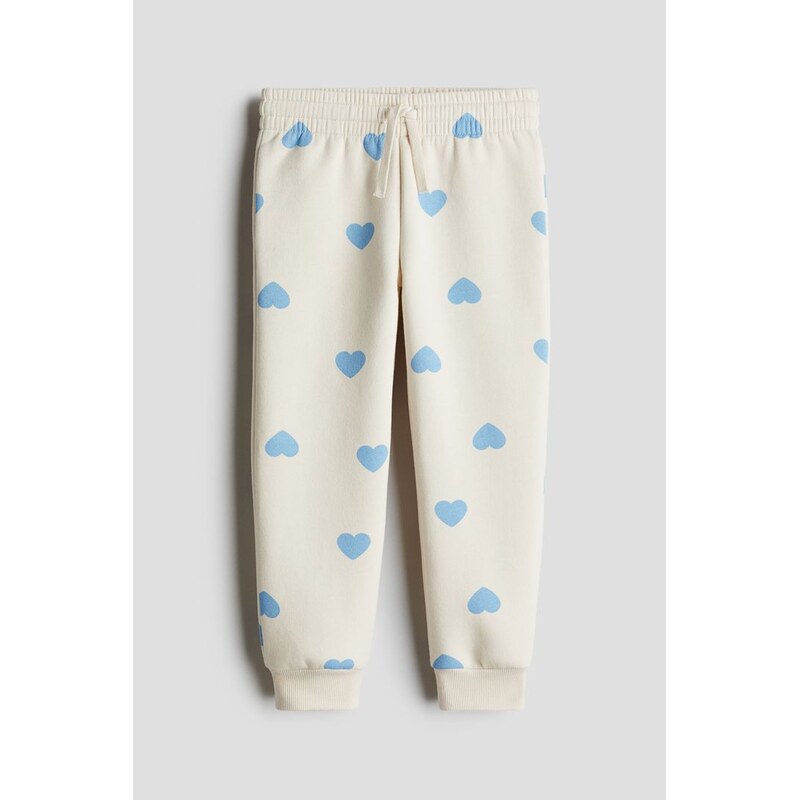 H&M - Kalhoty joggers česanou vnitřní stranou - Krémová/Srdíčka