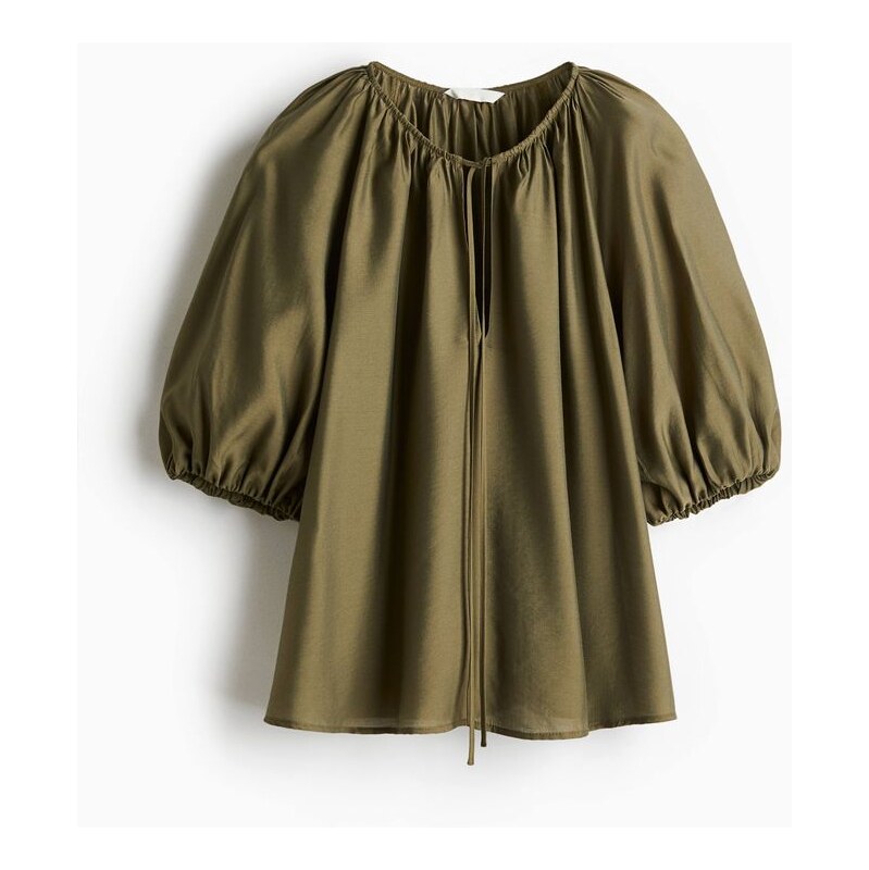 H&M - Halenkas balonovým rukávem - Tmavě Zelená Khaki