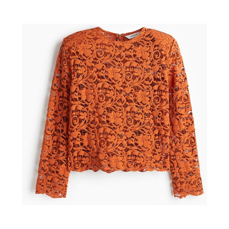H&M - Krajková halenkas ramenními vycpávkami - Oranžová