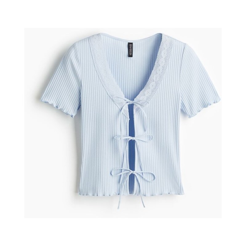 H&M - Tops předními vázačkami - Bleděmodrá