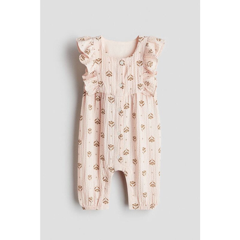 H&M - Mušelínový overals volánky - Broskvově Růžová/Květy