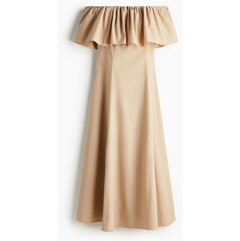 H&M - Volánové šaty odhalující ramena - Béžová