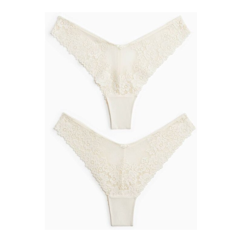 H&M - Krajkové kalhotky brazilian 2 kusy - bílá 108158822