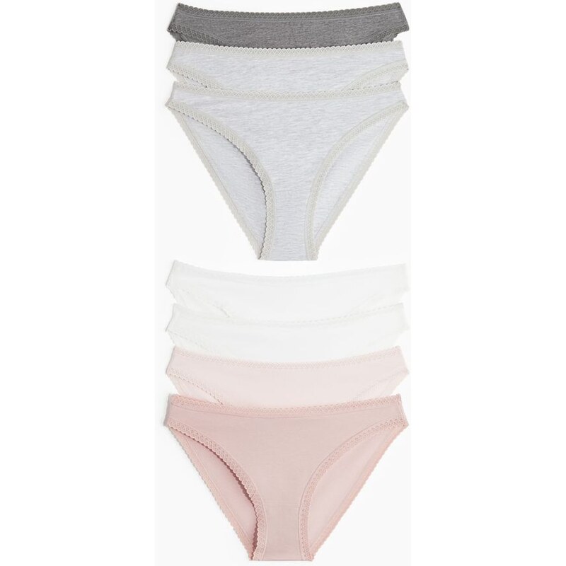 H&M - Bavlněné kalhotky 7 kusů - Tlumená Růžová/Šedý Melír