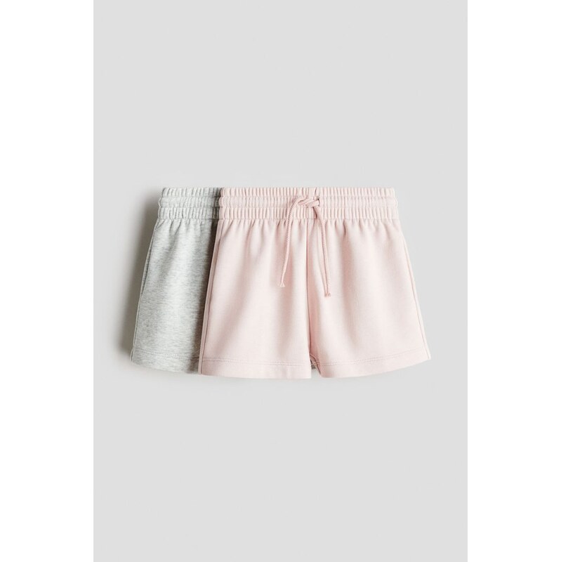 H&M - Teplákové šortky 2 kusy - Šedý Melír/Růžová
