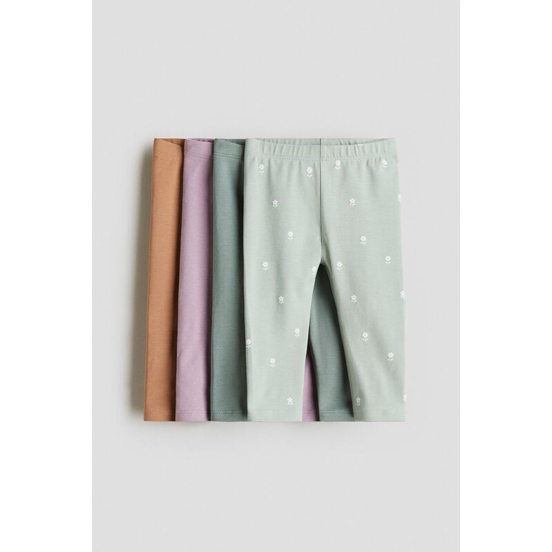H&M - Legíny z bavlněného žerzeje 4 kusy - Green/Purple
