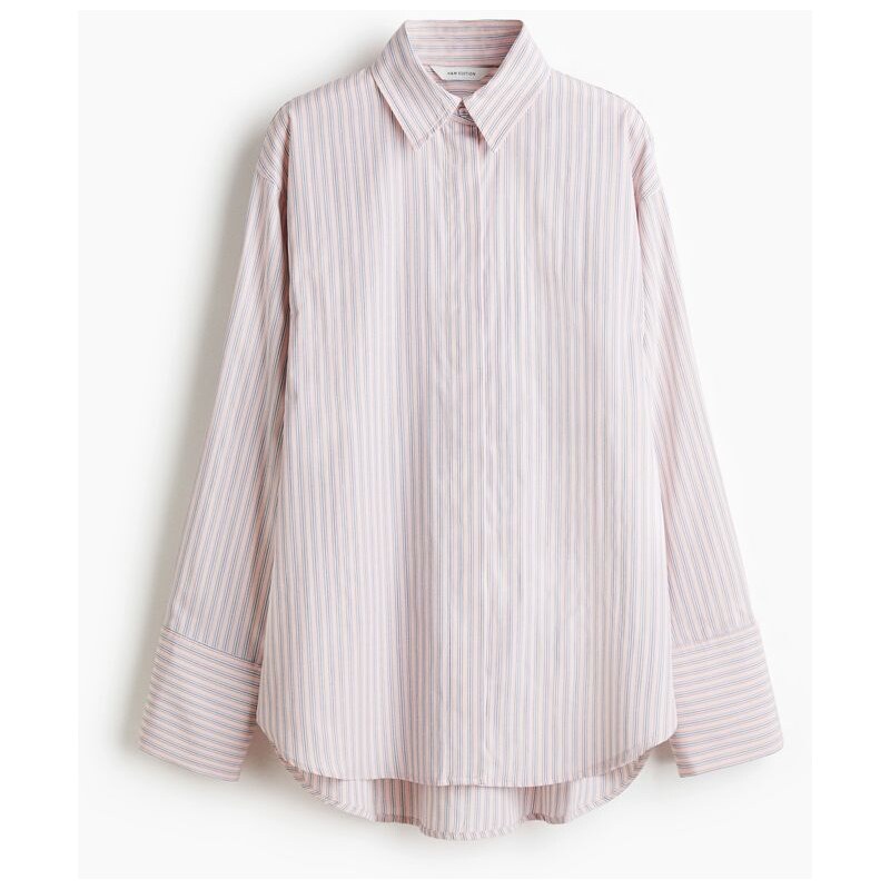 H&M - Košile z žakárové tkaniny - Pudrově Růžová/Proužky