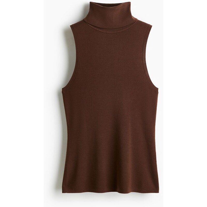 H&M - Vlněný tops roláčkem - Tmavě Hnědá