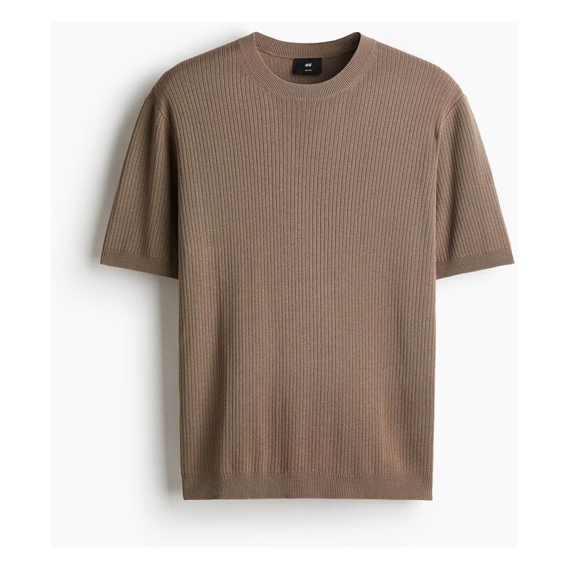 H&M - Tričko z žebrovaného úpletu Slim Fit - Béžová