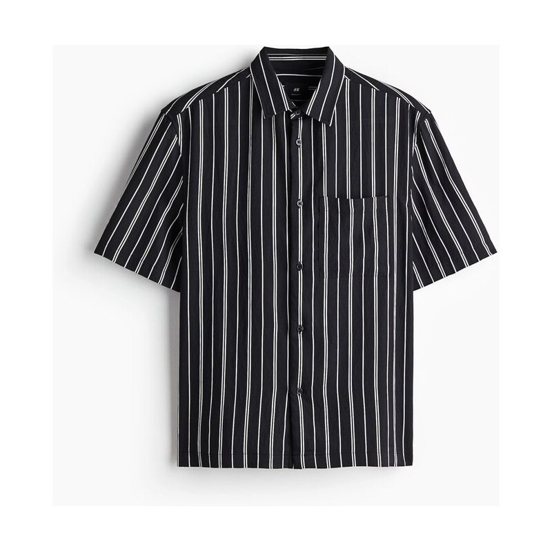 H&M - Košiles krátkým rukávem Regular Fit - Černá/Proužky