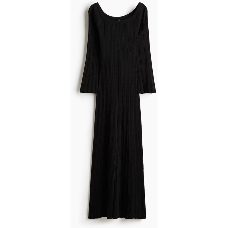 H&M - Žebrované šaty odhalující ramena - Černá